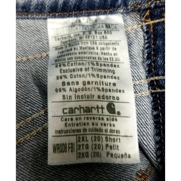 Carhartt Womens Denim Bib Overalls Medium Wash Workwear Style WR008 FBI 2XL - Picture 6 of 6